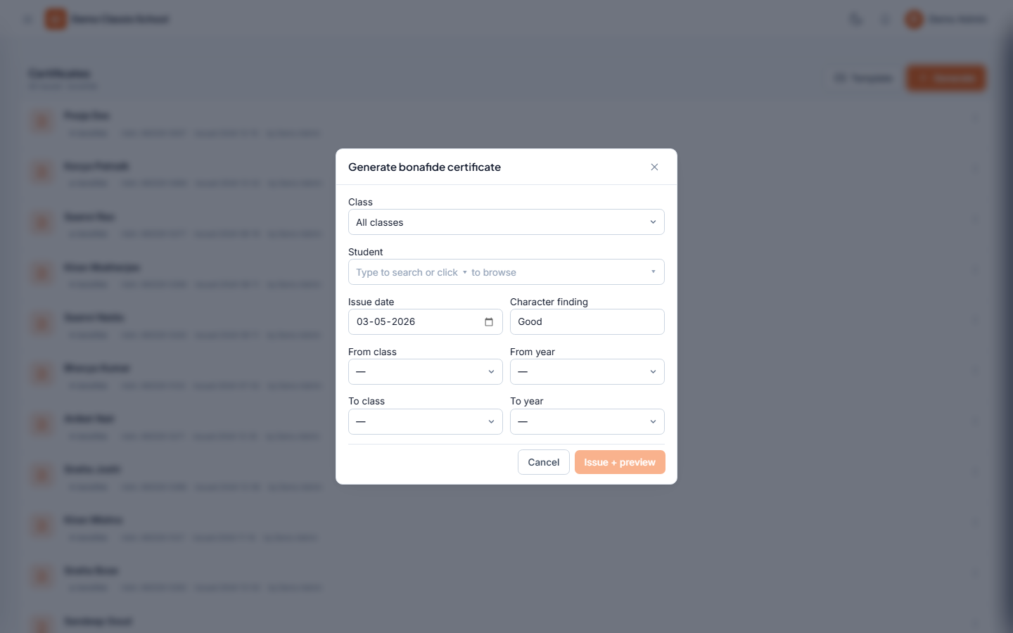 Bonafide + hall tickets — one click